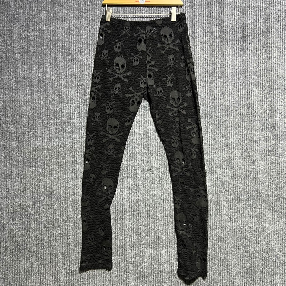 Tripp NYC Leggings Women Small Black Skull Crossbones Fishnet Mesh Goth Punk Alt